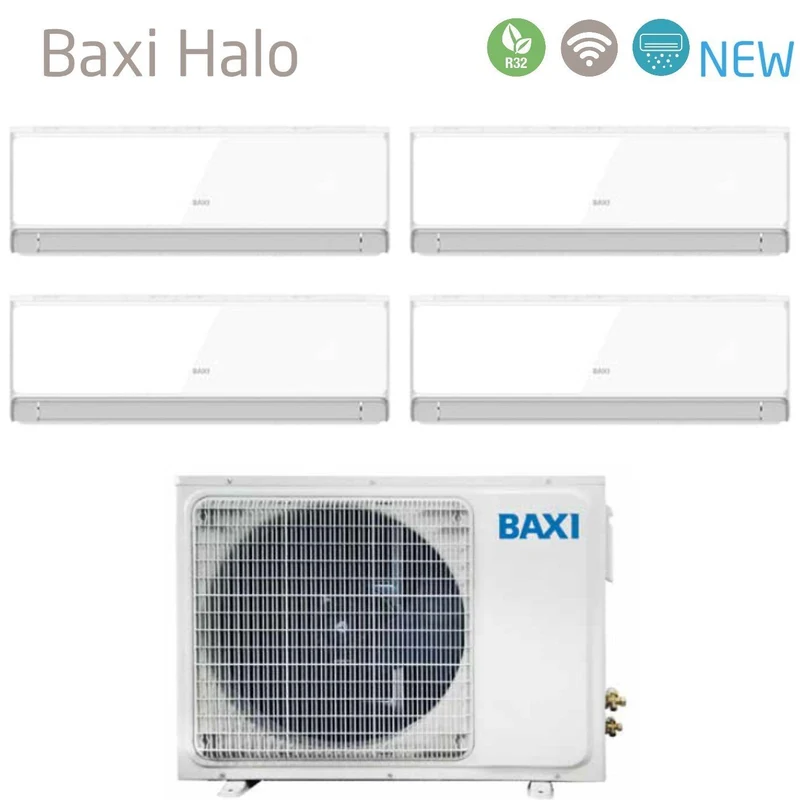 Climatiseur quadri-split inverter Baxi série HALO BLANC 9+9+9+9 avec LSGT100-4M R-32 Wi-Fi intégré 9000+9000+9000+9000