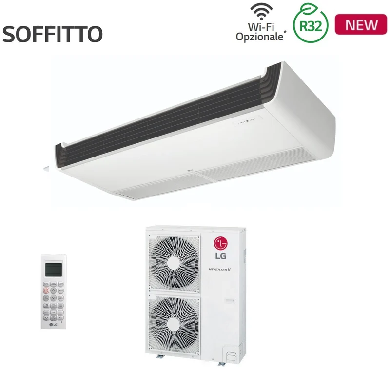 Climatiseur de plafond LG Inverter 42 000 BTU UV42F triphasé R-32 avec télécommande Wi-Fi en option - Neuf