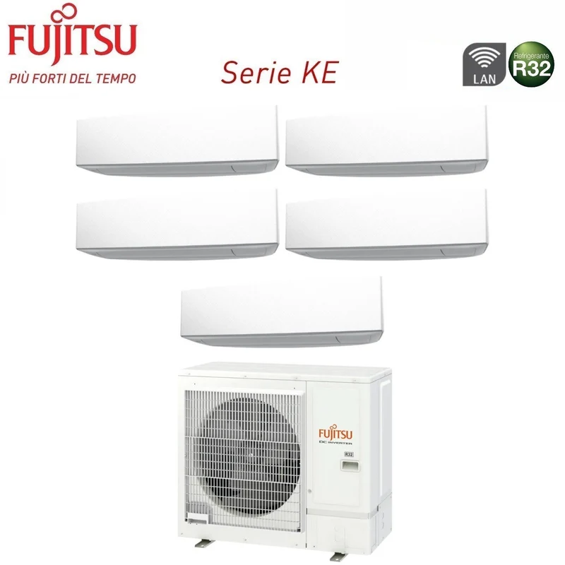 Climatiseur penta-split inverter Fujitsu série KE WHITE 9+9+9+9+14 avec AOYG36KBTA5 R-32, Wi-Fi intégré, 9000+9000+9000+9000+14000 BTU, couleur blanche