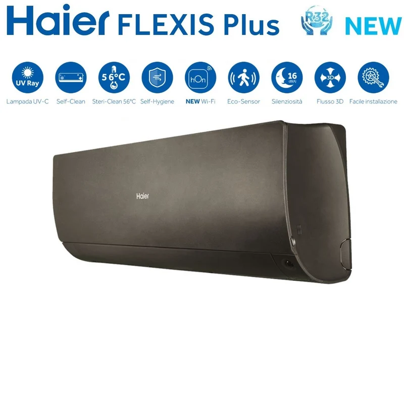 Climatiseur quadri-split Haier inverter série FLEXIS PLUS BLACK 7+7+9+15 avec 4U75S2SR3FA R-32 Wi-Fi intégré Colore noir 7000+7000+9000+15000