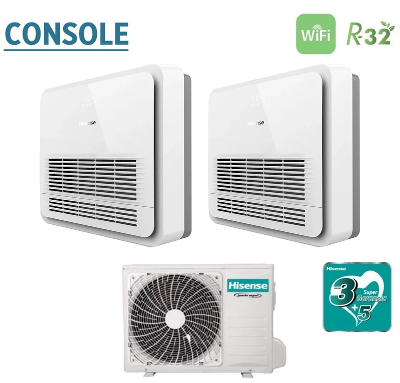 Climatizzatore Condizionatore Hisense Dual Split Console 9+12 con 2AMW42U4RGC R-32 Wi-Fi Optional Telecomando di Serie Incluso 9000+12000