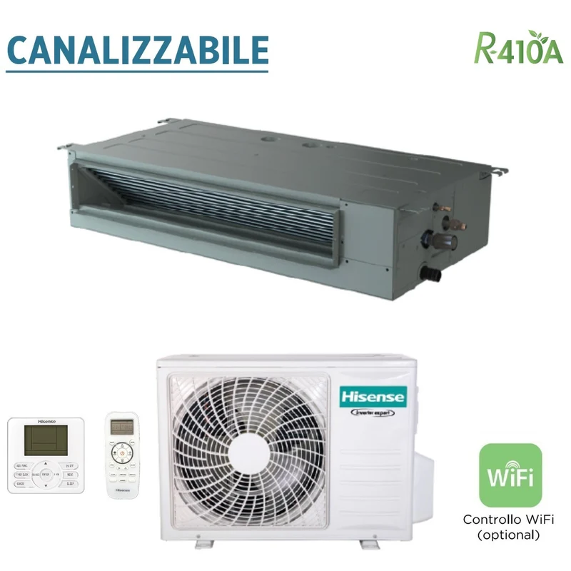Climatizzatore Condizionatore Hisense Inverter Canalizzato Canalizzabile 9000 Btu ADT26UX4RBL4 + AUW26U4SR3 R-410 Wi-Fi Optional con Telecomando di Serie e Cablato
