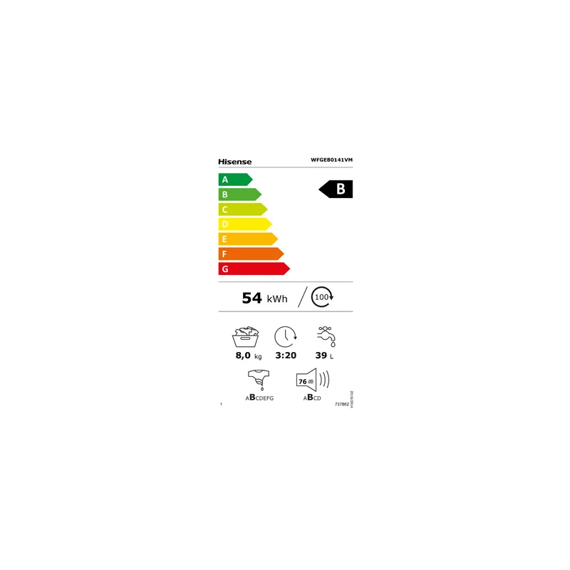 Lave-linge frontal Hisense WFGE80141VM, classe B, 8 kg, 1400 tr/min