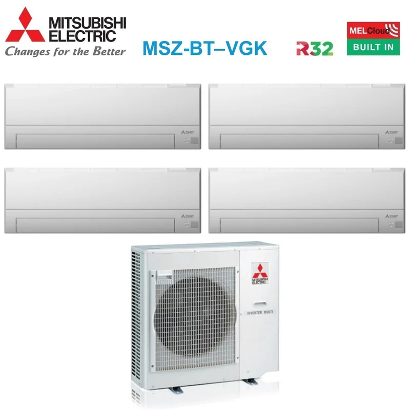 Climatiseur Mitsubishi Electric Quadri Split Inverter Série MSZ-BT 9+9+9+12 avec MXZ-4F72VF R-32 et Wi-Fi intégré 9000+9000+9000+12000