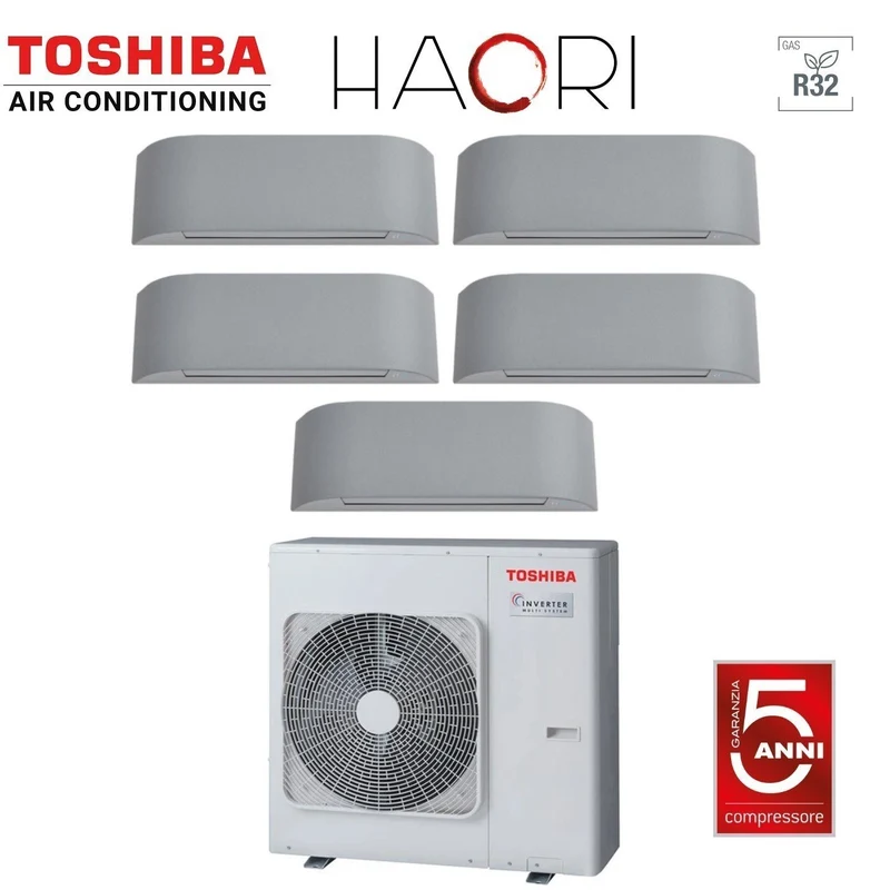 Climatiseur Toshiba Penta Split Inverter série HAORI 10+10+10+10+13 (9+9+9+9+12) RAS-5M34U2AVG-E R-32 Wi-Fi intégré 10000+10000+10000+10000+13000 (9000+9000+9000+9000+12000) Gris clair
