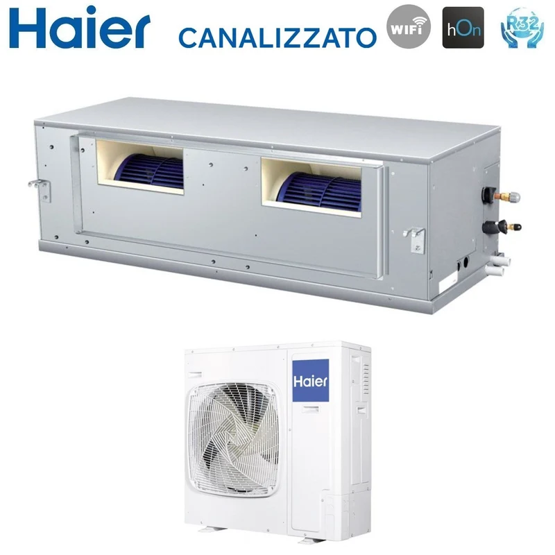 Climatiseur gainable Haier Inverter haute pression 48 000 BTU ADH140H1ERG monophasé R-32 avec Wi-Fi en option et télécommande infrarouge Haier YR-HRS01 + récepteur RE-02