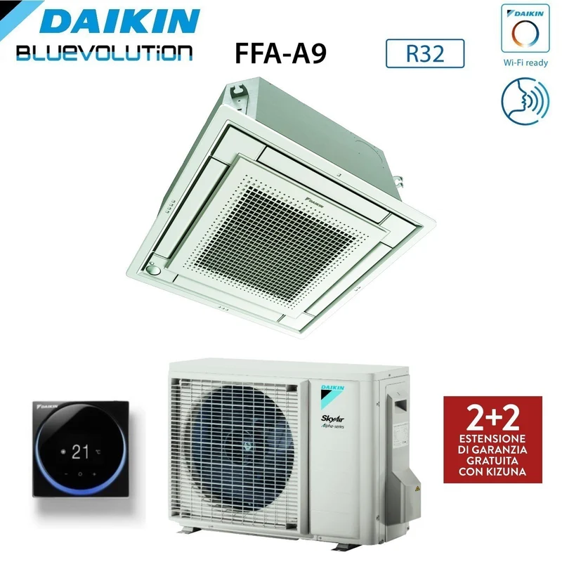 Climatiseur cassette Daikin entièrement plat 21 000 BTU FFA60A9 + RZAG60A R-32 avec Wi-Fi en option, commande filaire et grille incluses
