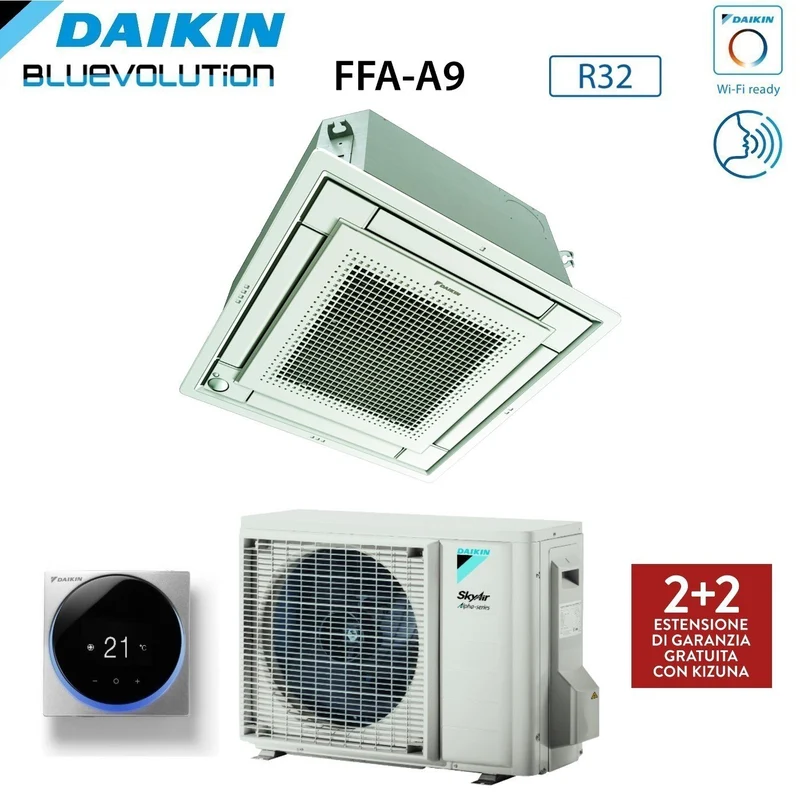 Climatiseur cassette Daikin entièrement plat 21 000 BTU FFA60A9 + RZAG60A R-32 avec Wi-Fi en option, commande filaire et grille incluses