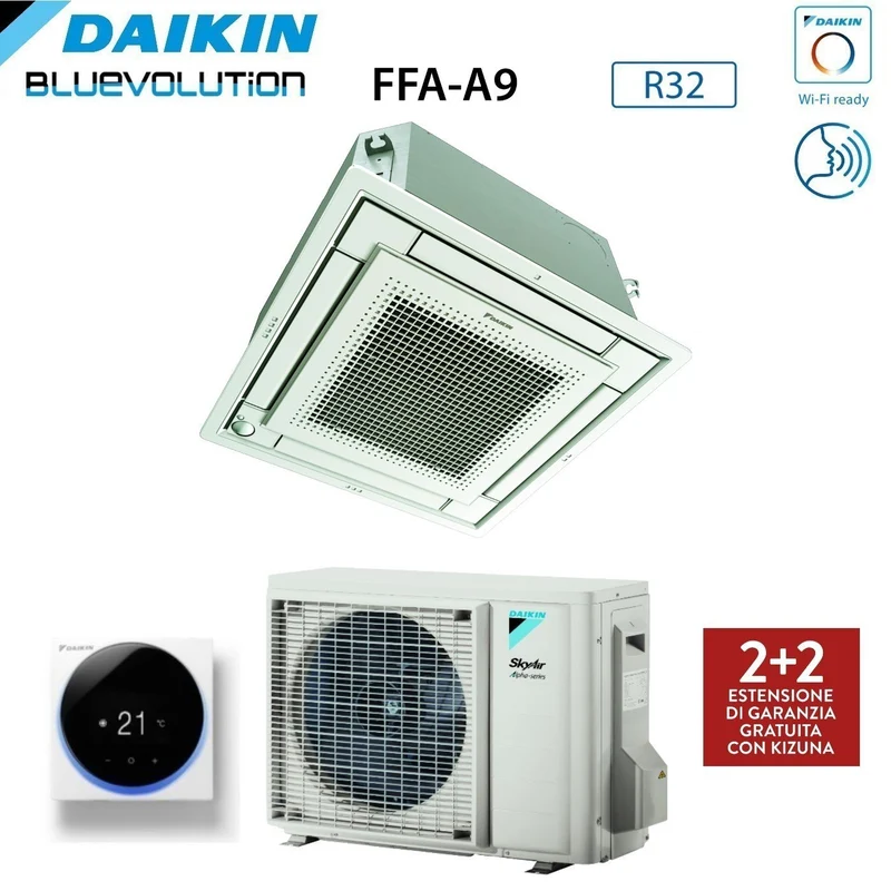 Climatiseur cassette Daikin entièrement plat 21 000 BTU FFA60A9 + RZAG60A R-32 avec Wi-Fi en option, commande filaire et grille incluses