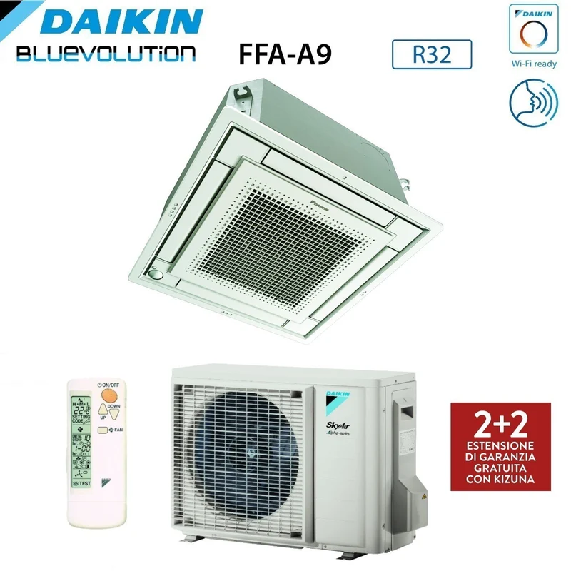 Climatiseur cassette Daikin entièrement plat 21 000 BTU FFA60A9 + RZAG60A R-32 avec Wi-Fi en option, commande filaire et grille incluses