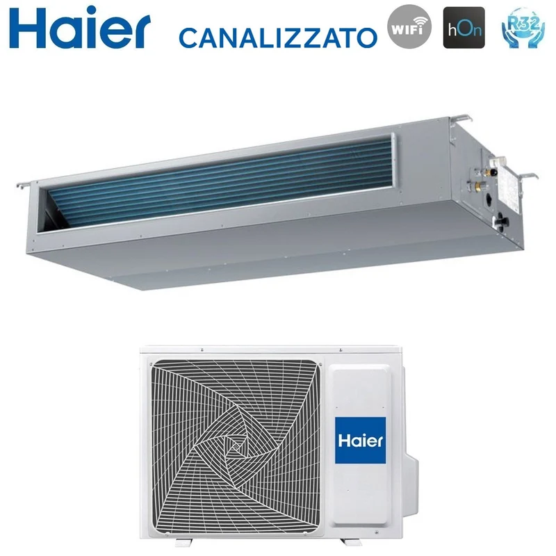 Climatiseur gainable Haier Inverter, puissance moyenne 24 000 BTU, AD71S2SM3FA, R-32, Wi-Fi en option, télécommande infrarouge, récepteur Haier YR-HRS01 + RE-02