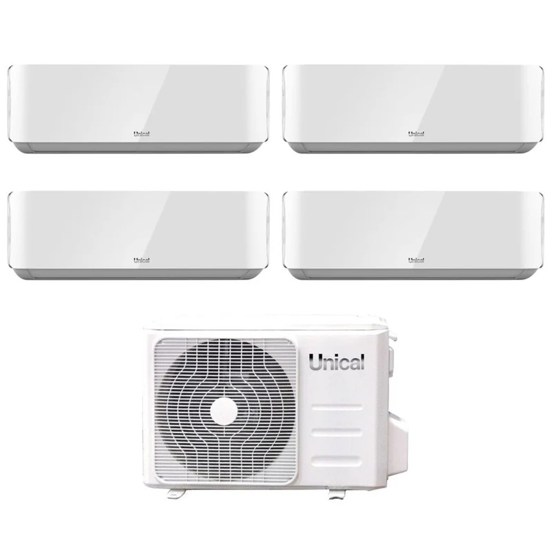 Climatiseur quadri-split inverter Unical série AIR CRISTAL 10+10+10+10 avec KMX4 28HE R-32 Wi-Fi en option 10000+10000+10000+10000