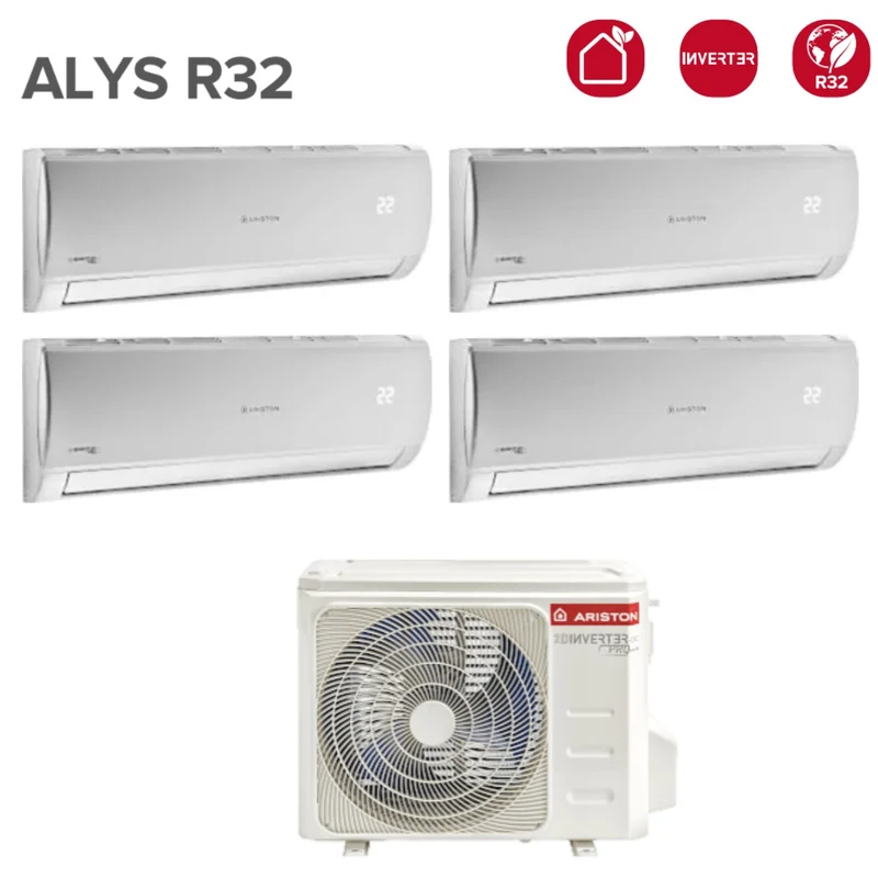 Climatiseur quadri-split inverter Ariston série ALYS 9+9+9+18 avec QUAD 110 XD0C-O R-32 Wi-Fi en option 9000+9000+9000+18000
