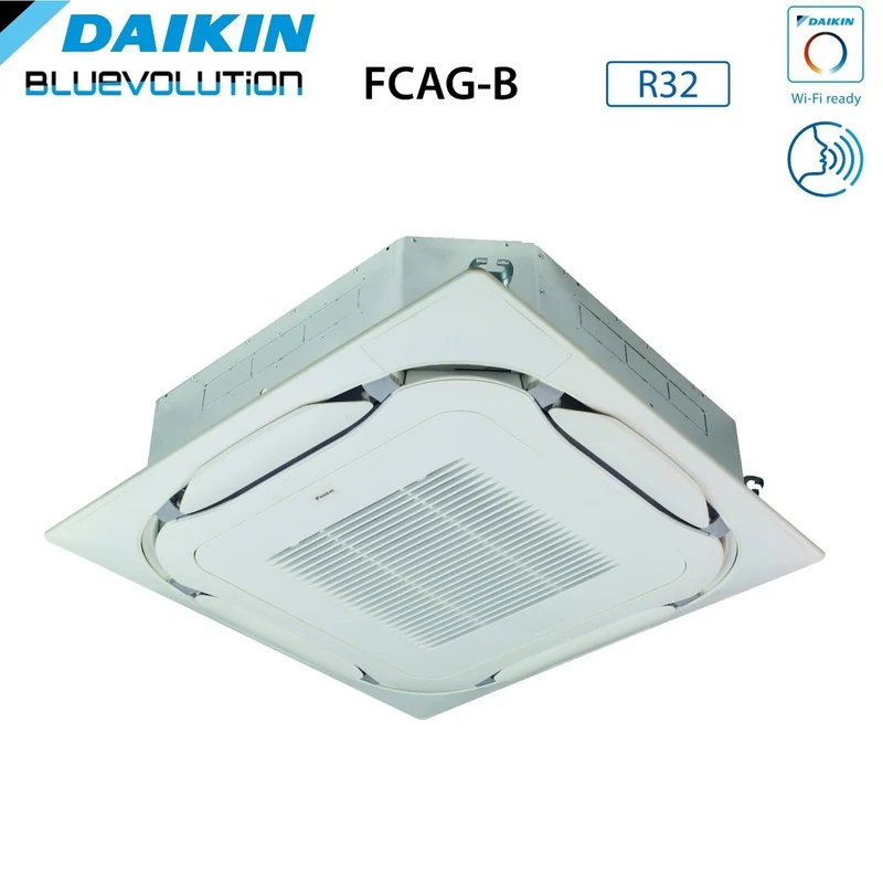 Climatiseur cassette Inverter Daikin Bluevolution, flux rond, 24 000 BTU, FCAG71B + RZAG71MV1, monophasé, R-32, Wi-Fi en option, grille standard et commande infrarouge inclus.