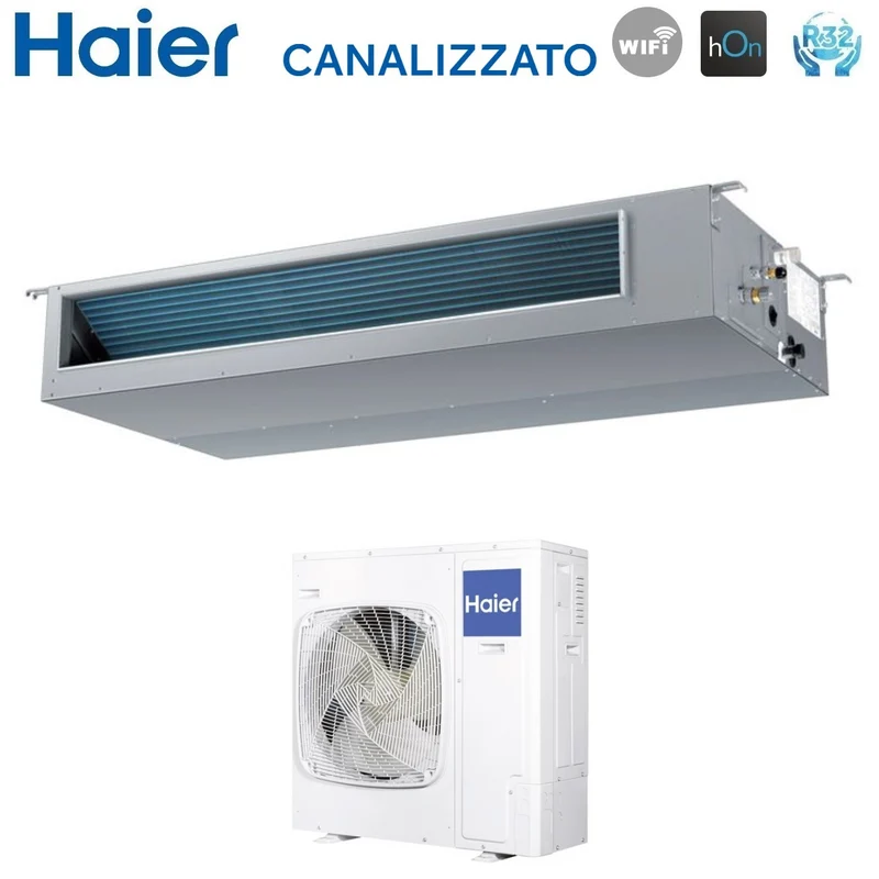 Climatiseur gainable Haier Inverter, puissance moyenne 42 000 BTU, AD125S2SM3FA, monophasé, R-32, Wi-Fi en option, télécommande infrarouge, récepteur Haier YR-HRS01 + RE-02