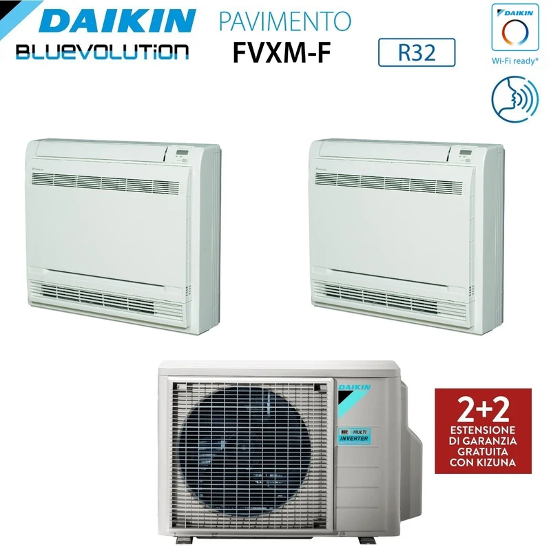 Climatizzatore Condizionatore Daikin Bluevolution a Pavimento Dual Split Inverter serie FVXM-F 9+12 con 2MXM40A R-32 Wi-Fi Optional Con Telecomando ad Infrarossi Incluso 9000+12000 Garanzia Italiana