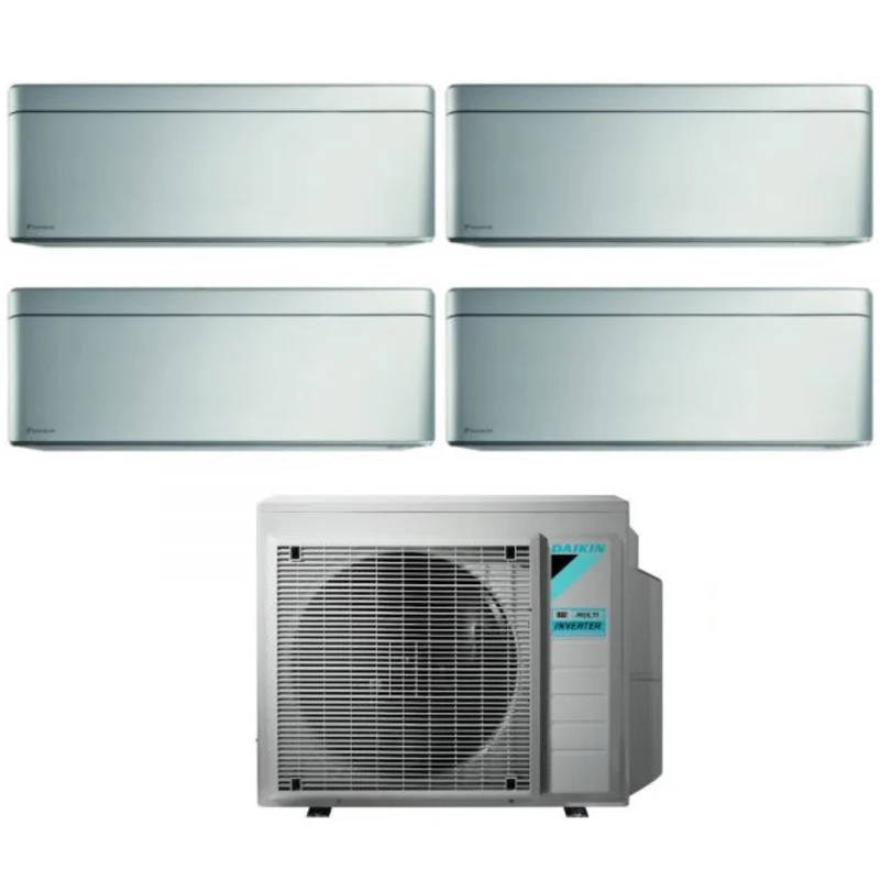 Climatiseur quadri-split inverter Daikin Bluevolution Quadri, série STYLISH TOTAL SILVER 9+9+9+9 avec 4MXM80N R-32, Wi-Fi intégré, couleur grise, 9000+9000+9000+9000, garantie italienne