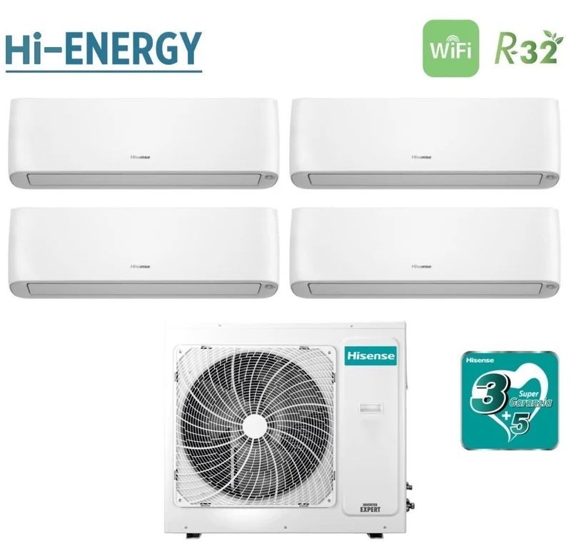 Climatiseur quadri-split inverter Hisense ENERGY PRO PLUS / série HI-ENERGY 12+12+12+12 avec 4AMW105U4RAA R-32 Wi-Fi intégré 12000+12000+12000+12000