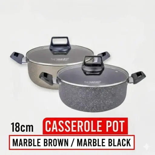 Harvest Non-Stick Casserole Pot With Glass Lid Induction Ready 18 cm