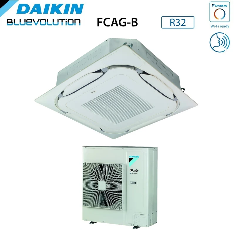 Climatiseur cassette Daikin Bluevolution Round Flow 36 000 BTU FCAG100B + AZAS100MV1 R-32 Wi-Fi en option Grille standard incluse