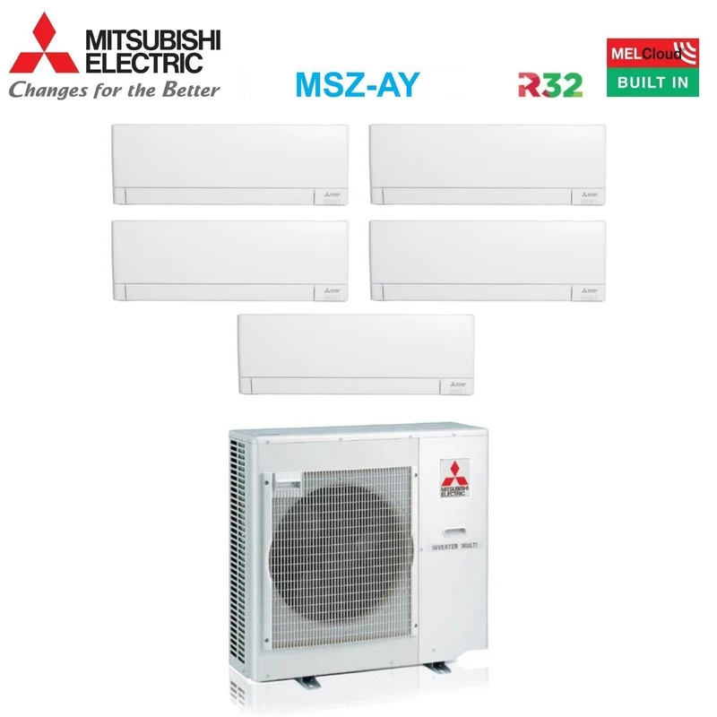 Climatiseur penta-split Mitsubishi Electric inverter Linea Plus série MSZ-AY 9+9+9+9+18 avec MXZ-5F102VF R-32 Wi-Fi intégré 9000+9000+9000+9000+18000