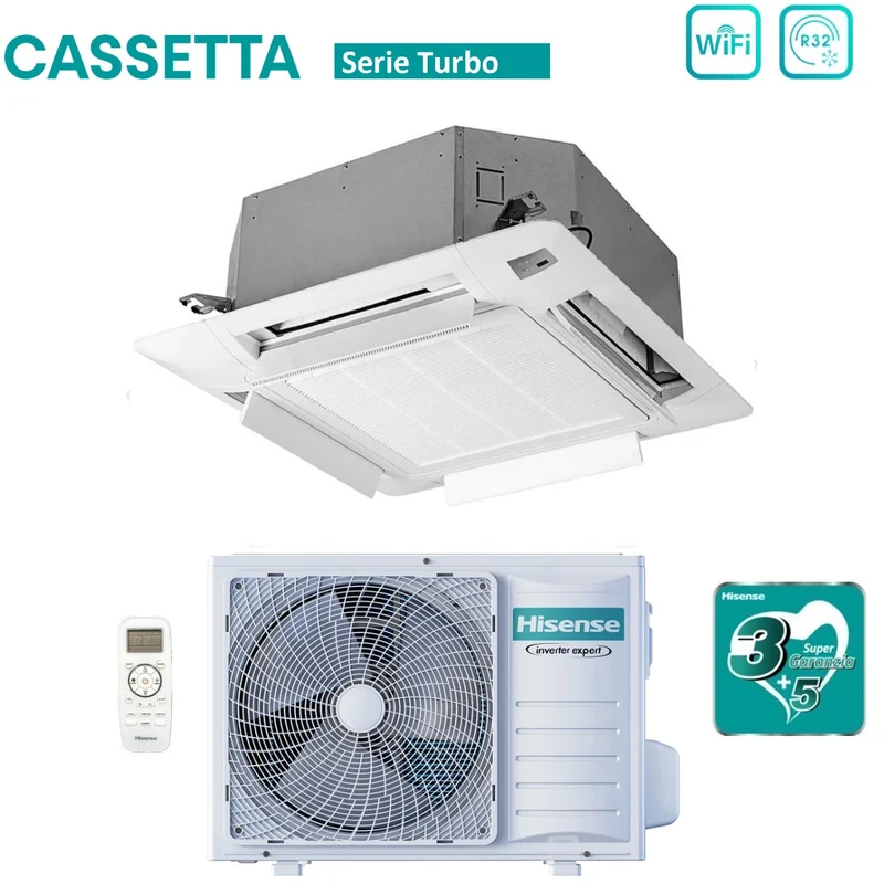 Climatiseur cassette Hisense Turbo 12000 BTU ACT35UR4RCC8 R-32 Wi-Fi avec télécommande et panneau de commande en option inclus