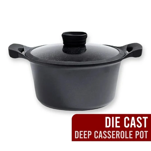 Harvest Non-Stick Die Cast Deep Casserole Pot With Glass Lid