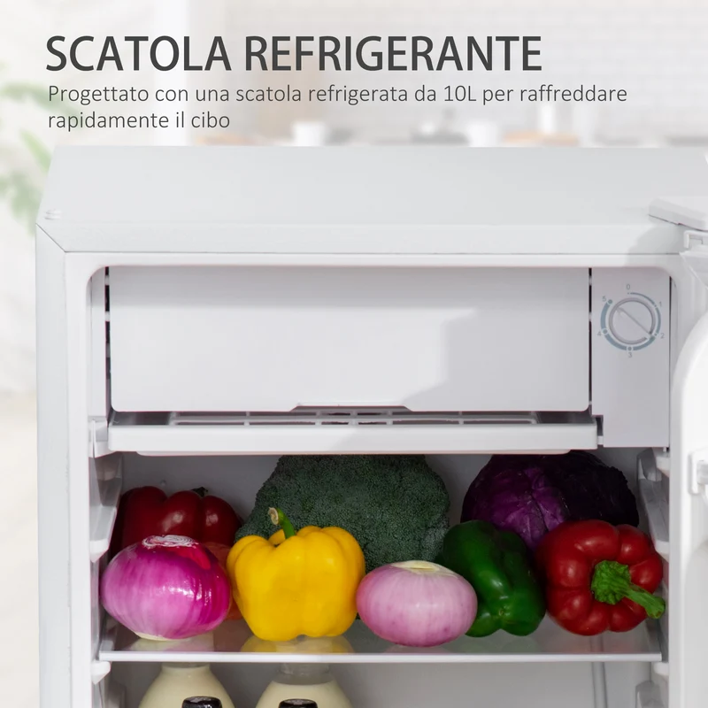 Réfrigérateur portable EasyComfort 91 L avec thermostat réglable, étagères murales et intérieures, tiroir, en métal et plastique, 47,5 x 44,2 x 84 cm, blanc