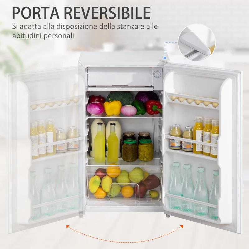 Réfrigérateur portable EasyComfort 91 L avec thermostat réglable, étagères murales et intérieures, tiroir, en métal et plastique, 47,5 x 44,2 x 84 cm, blanc
