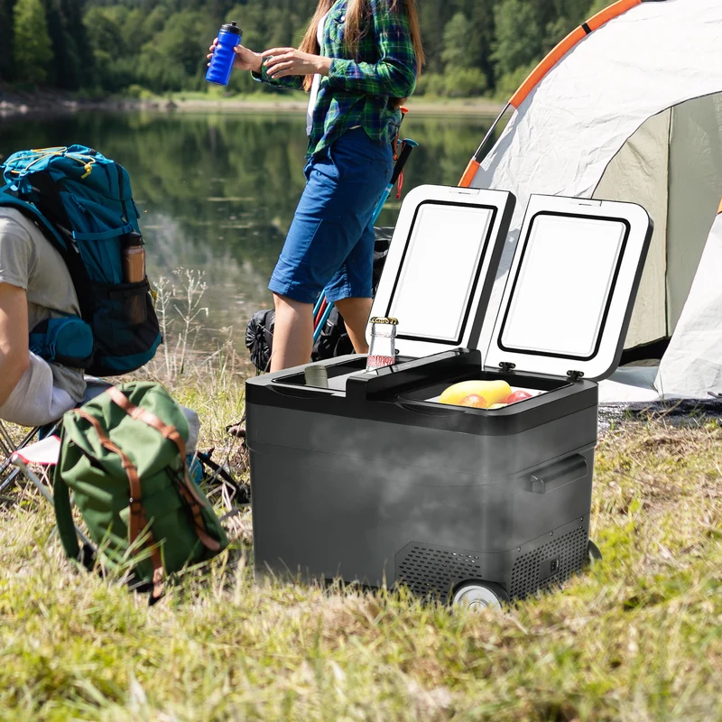 Réfrigérateur portable électrique Easycomfort 35 L 12 V avec poignée et écran LCD, 63,2 x 42 x 42,8 cm, gris