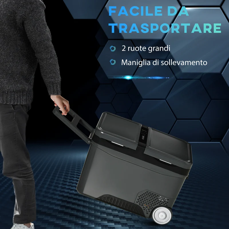 Réfrigérateur portable électrique Easycomfort 35 L 12 V avec poignée et écran LCD, 63,2 x 42 x 42,8 cm, gris