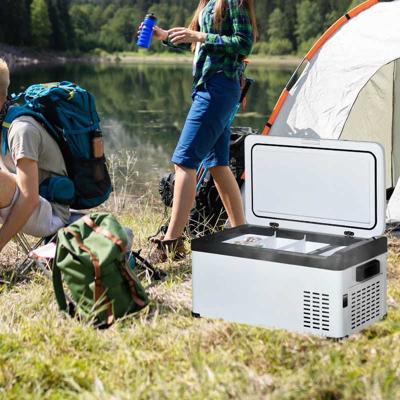 Réfrigérateur électrique portable Easycomfort 20 L 12 V avec poignée et écran LCD, 61 x 32 x 28,5 cm, blanc
