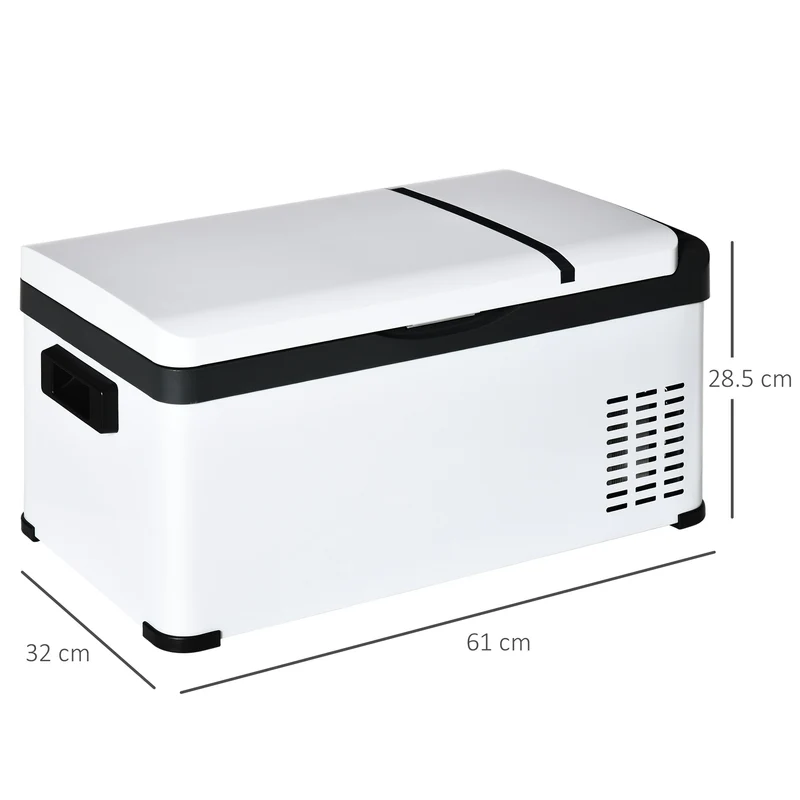 Réfrigérateur électrique portable Easycomfort 20 L 12 V avec poignée et écran LCD, 61 x 32 x 28,5 cm, blanc
