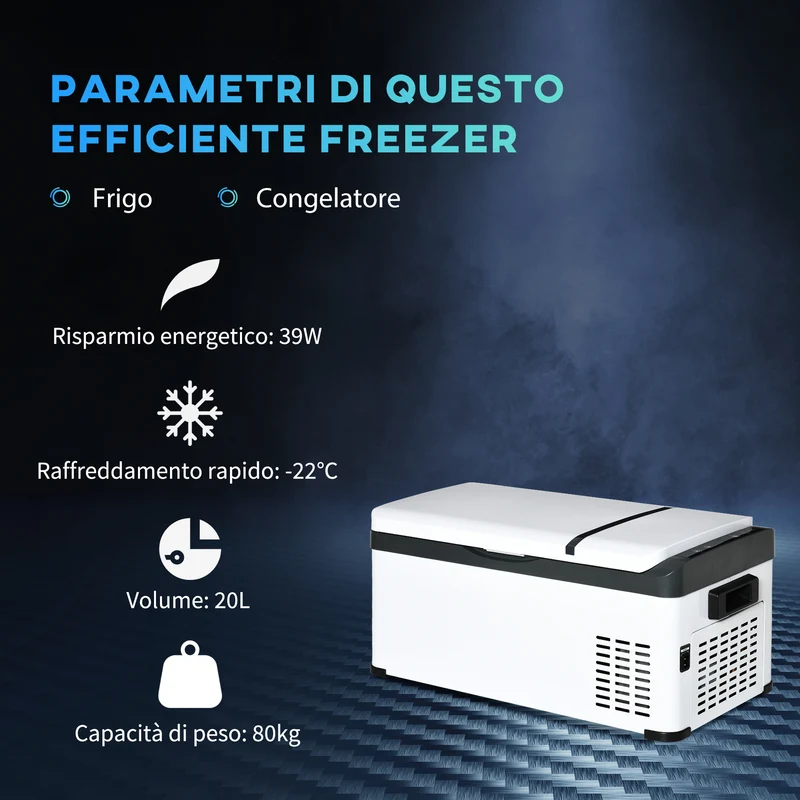 Réfrigérateur électrique portable Easycomfort 20 L 12 V avec poignée et écran LCD, 61 x 32 x 28,5 cm, blanc