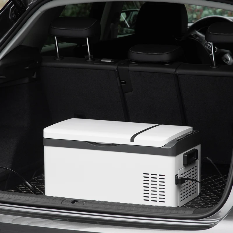 Réfrigérateur électrique portable Easycomfort 20 L 12 V avec poignée et écran LCD, 61 x 32 x 28,5 cm, blanc