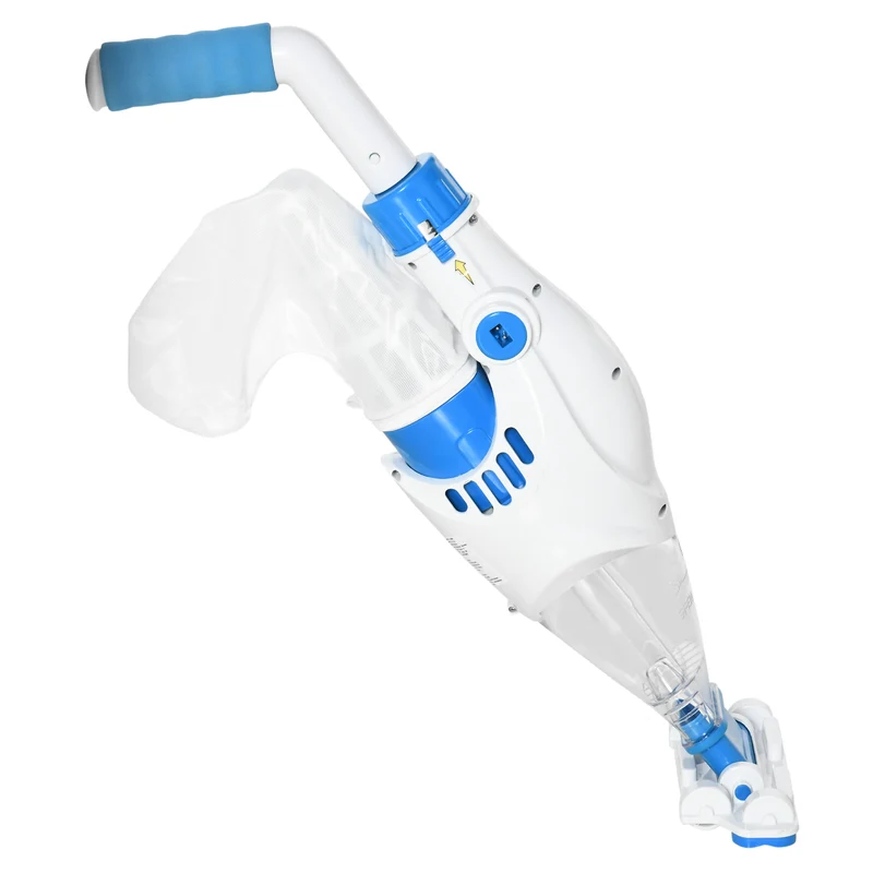 Aspirateur de piscine EasyComfort à batterie avec manche télescopique, brosses et filtre, blanc et bleu