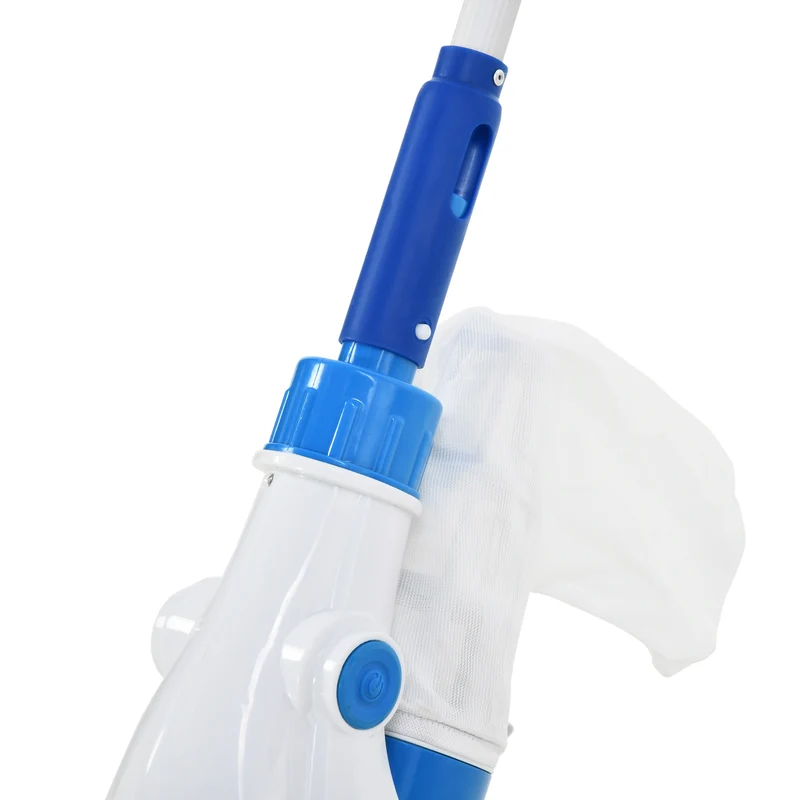 Aspirateur de piscine EasyComfort à batterie avec manche télescopique, brosses et filtre, blanc et bleu