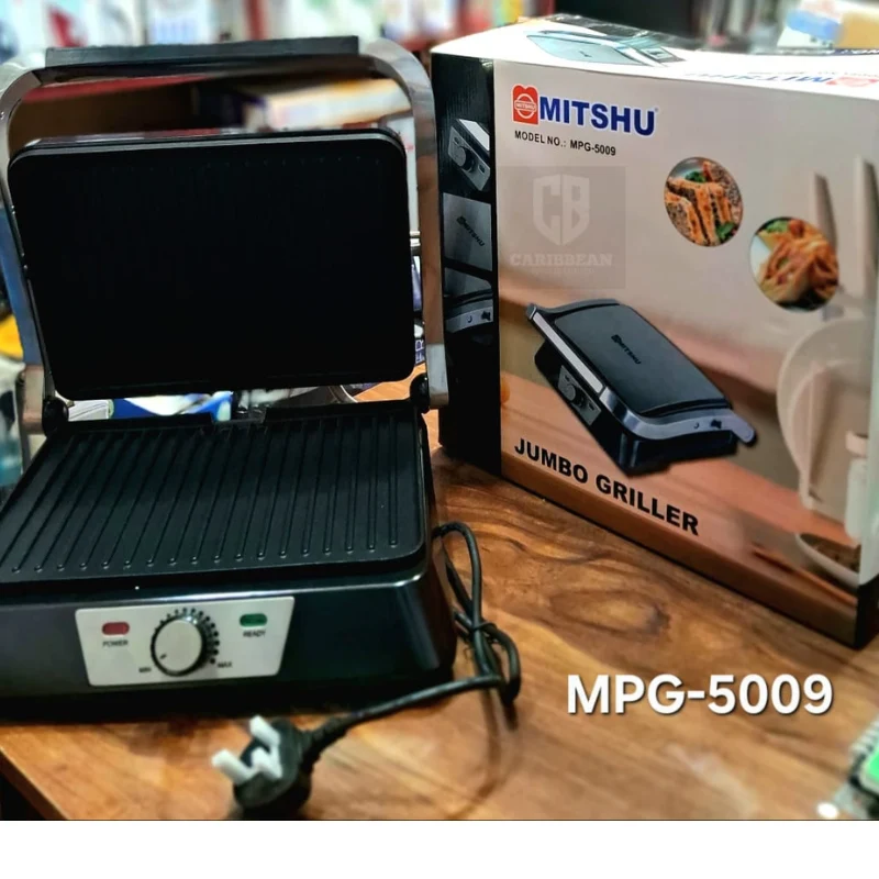 Mitshu Jumbo Griller (MPG-5009) – 180° Open Contact Grill with Non-Stick Plates