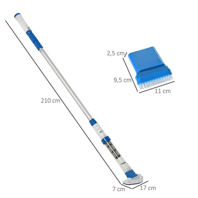 Aspirateur de piscine portable sans fil EASYCOMFORT avec perche télescopique, 210 x 17 x 7 cm, blanc et bleu