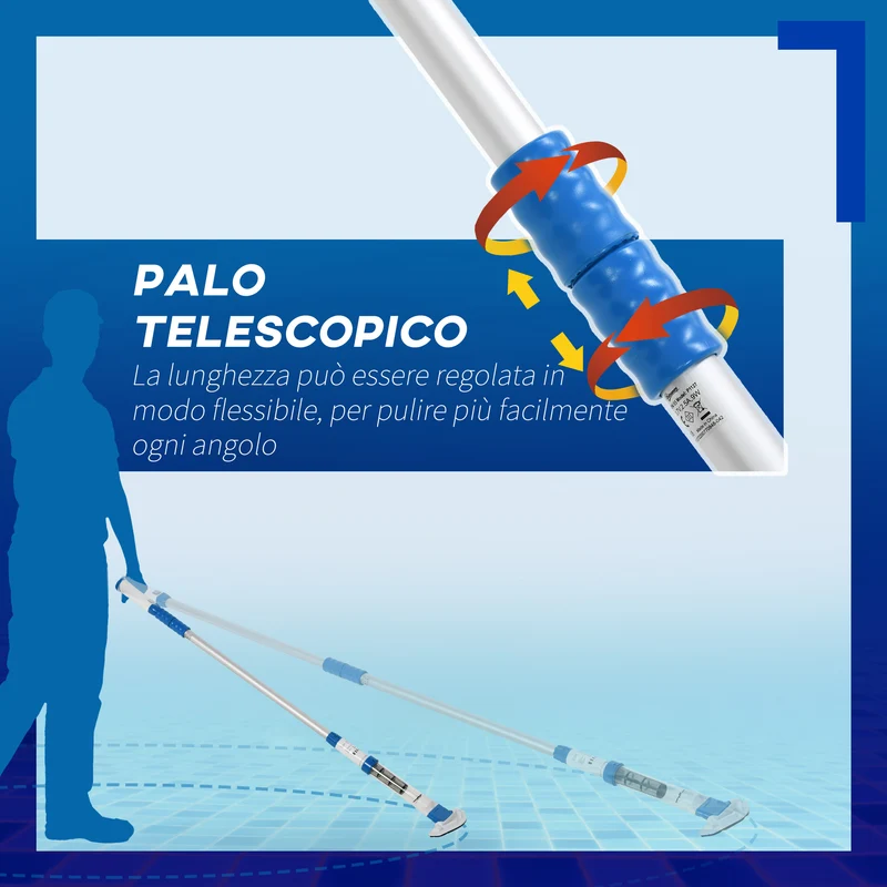 Aspirateur de piscine portable sans fil EASYCOMFORT avec perche télescopique, 210 x 17 x 7 cm, blanc et bleu