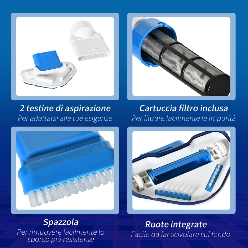 Aspirateur de piscine portable sans fil EASYCOMFORT avec perche télescopique, 210 x 17 x 7 cm, blanc et bleu