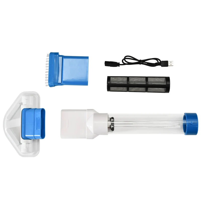 Aspirateur de piscine portable sans fil EASYCOMFORT avec perche télescopique, 210 x 17 x 7 cm, blanc et bleu