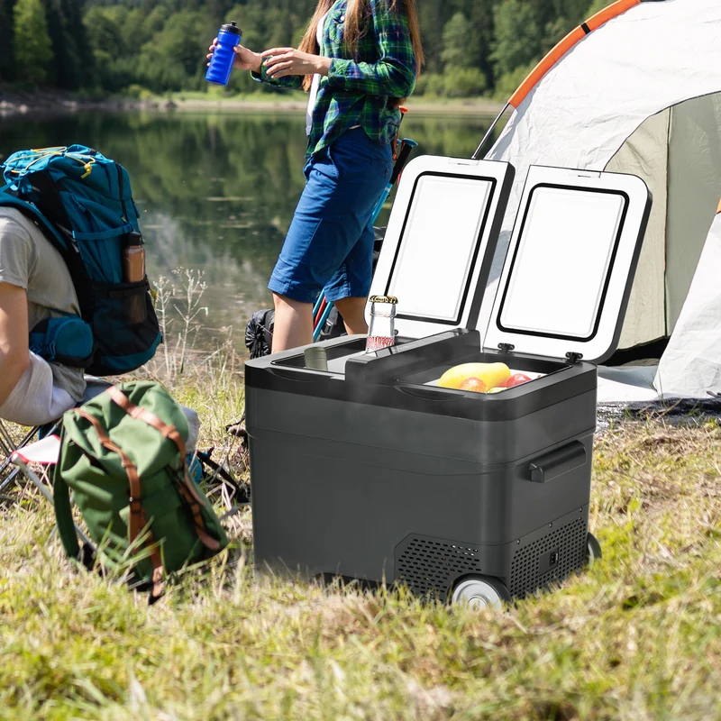 Réfrigérateur portable électrique Easycomfort 45 L 12 V avec poignée et écran LCD, 63,2 x 42 x 50,8 cm, gris