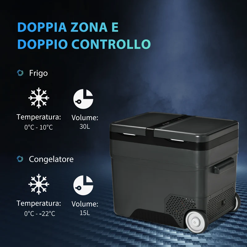 Réfrigérateur portable électrique Easycomfort 45 L 12 V avec poignée et écran LCD, 63,2 x 42 x 50,8 cm, gris