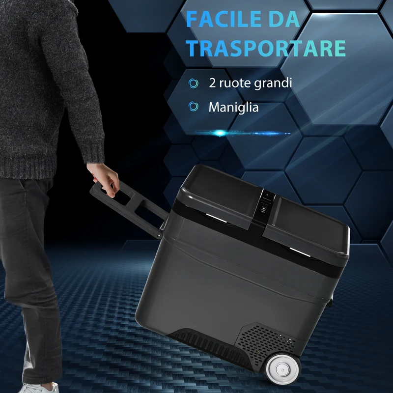 Réfrigérateur portable électrique Easycomfort 45 L 12 V avec poignée et écran LCD, 63,2 x 42 x 50,8 cm, gris