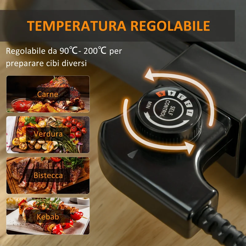 Gril électrique antiadhésif Easycomfort 1600 W avec 2 plaques, température de 90 à 200 °C et bac récupérateur de graisse
