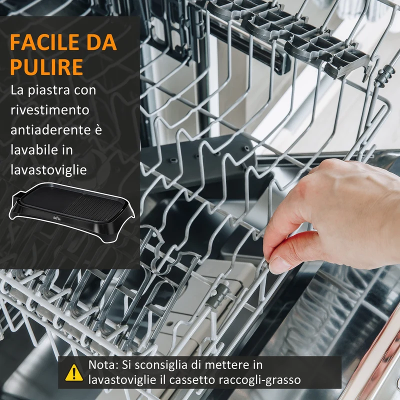 Gril électrique antiadhésif Easycomfort 1600 W avec 2 plaques, température de 90 à 200 °C et bac récupérateur de graisse