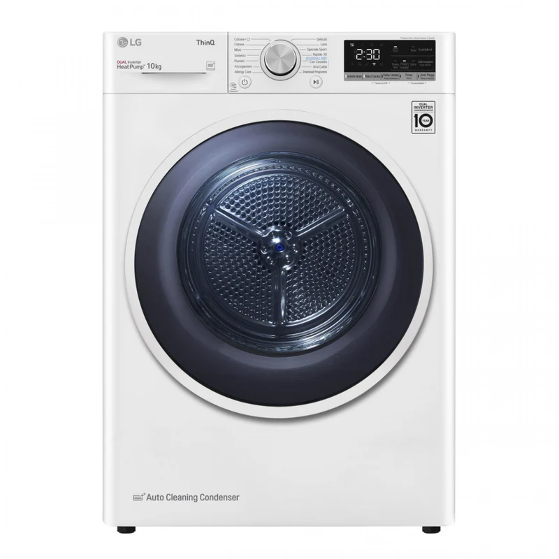 Sèche-linge à pompe à chaleur double inverter intelligent 10 kg LG RH10V9AV4W Eco Hybrid Allergy Care Classe A+++