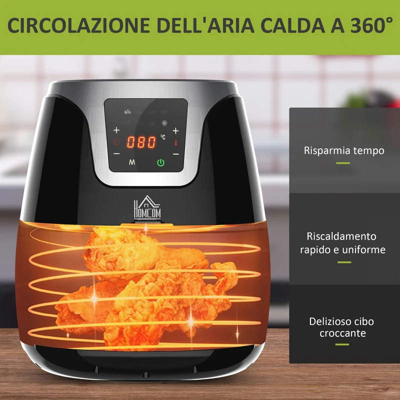 Friteuse à air chaud EASYCOMFORT 3,5 L, 7 programmes, température réglable de 80 à 200 °C, 1500 W, friteuse sans huile avec minuterie de 60 minutes et écran tactile.