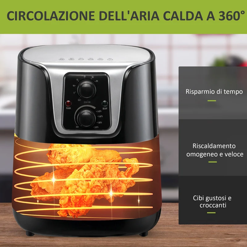 Friteuse à air EASYCOMFORT 1300 W avec température réglable - Noire